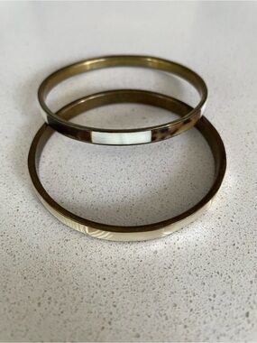 Gold Tone and Cream Inlay Bangle Bracelet Set - Women Jewelry